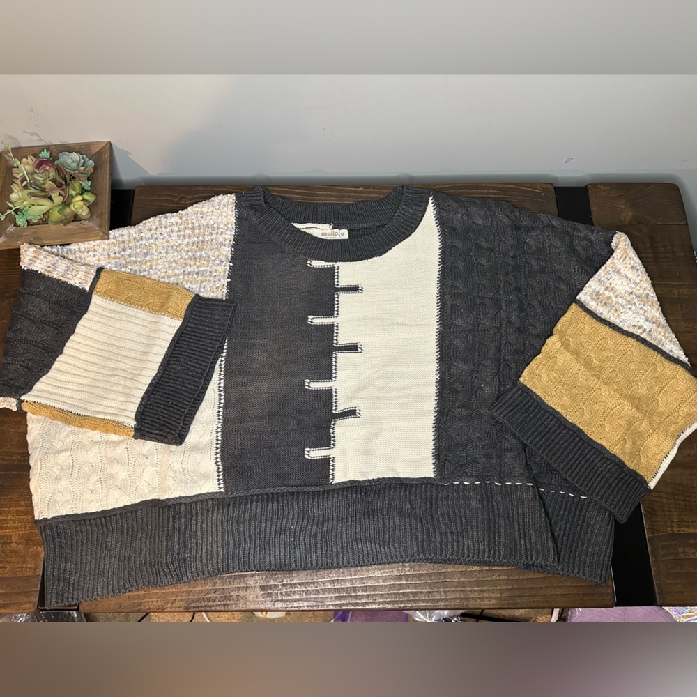 Mello. Multi Pattern Color Block Boat Neck Sweater - Picture 6 of 6